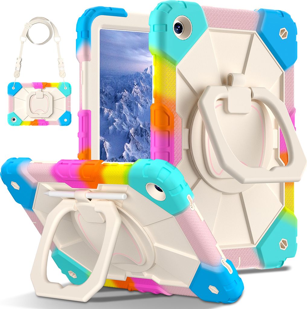Hülle für Samsung Galaxy Tab A9 Plus /Tab A9+ 11" 2023 Robuste Tragbare Schutzhülle mit Ständer, Handgurt und Schultergurt Bunt Pink