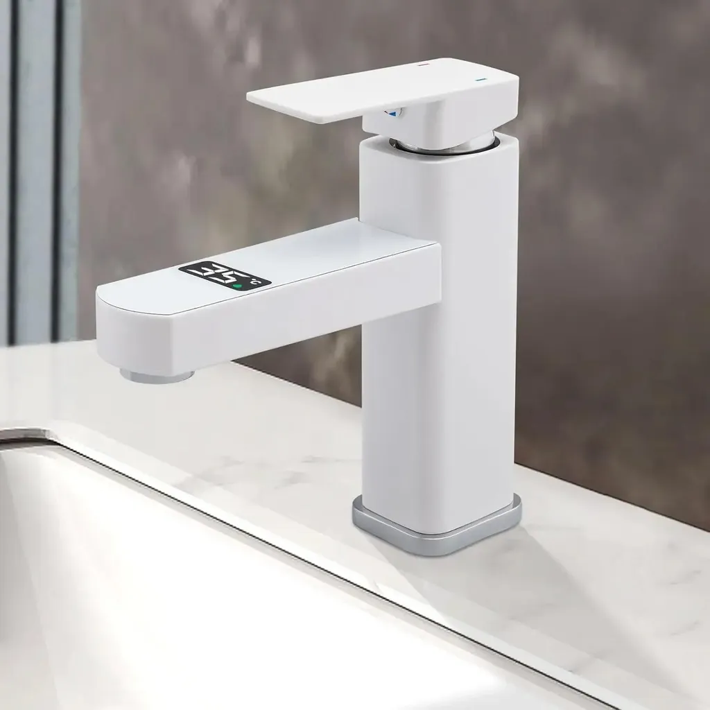Miscelatore Design Bianco LED Digitale per Lavabo - Lusso Moderno - 2
