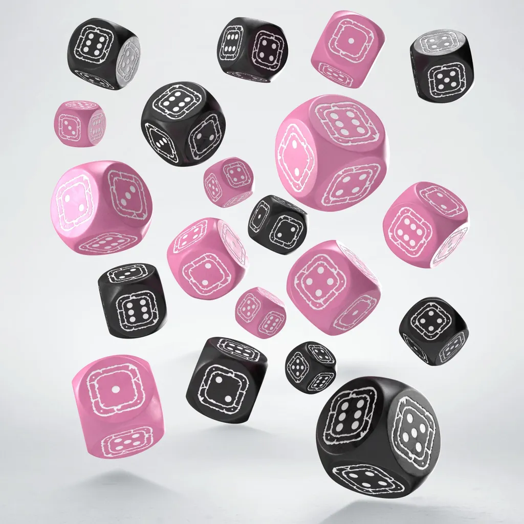 Kostky Fortress Compact Black & Pink - Lot de 20 dés de jeu de rôle JDR