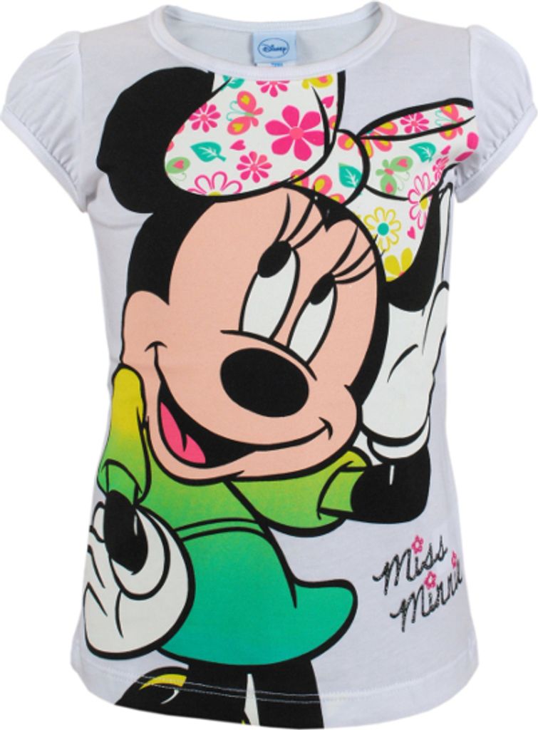 73055 Disney Minnie Mouse T-Shirt Mädchen Weiß Gr. 116 – Süßes Kurzarmshirt mit Minnie Print – Perfekt für Sommer & Freizeit