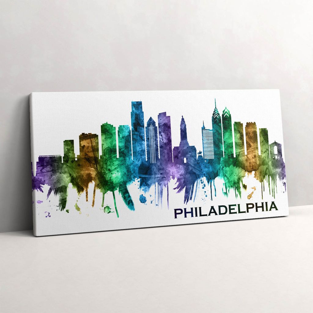 Bunte Illustration von Philadelphia – Leinwandbild Wandbild – 100x50 cm – Leinwandbilder – Wandbilder – Schlafzimmer – Flur