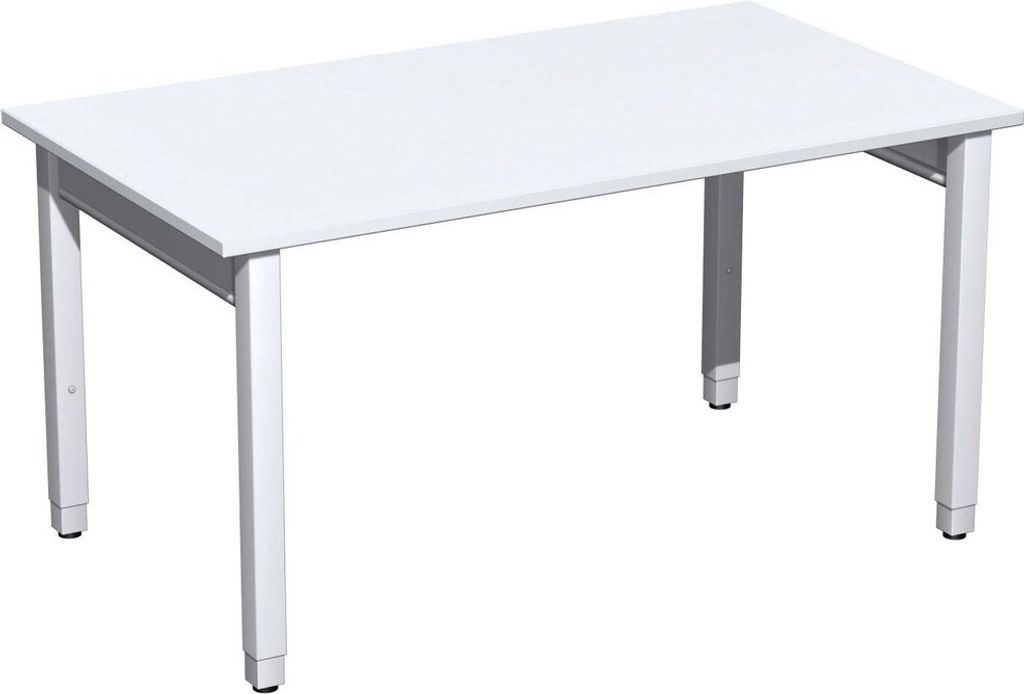 Gera Quadrat Pro Schreibtisch höhenverstellbar, 1400x800x680-860, Weiß/Silber