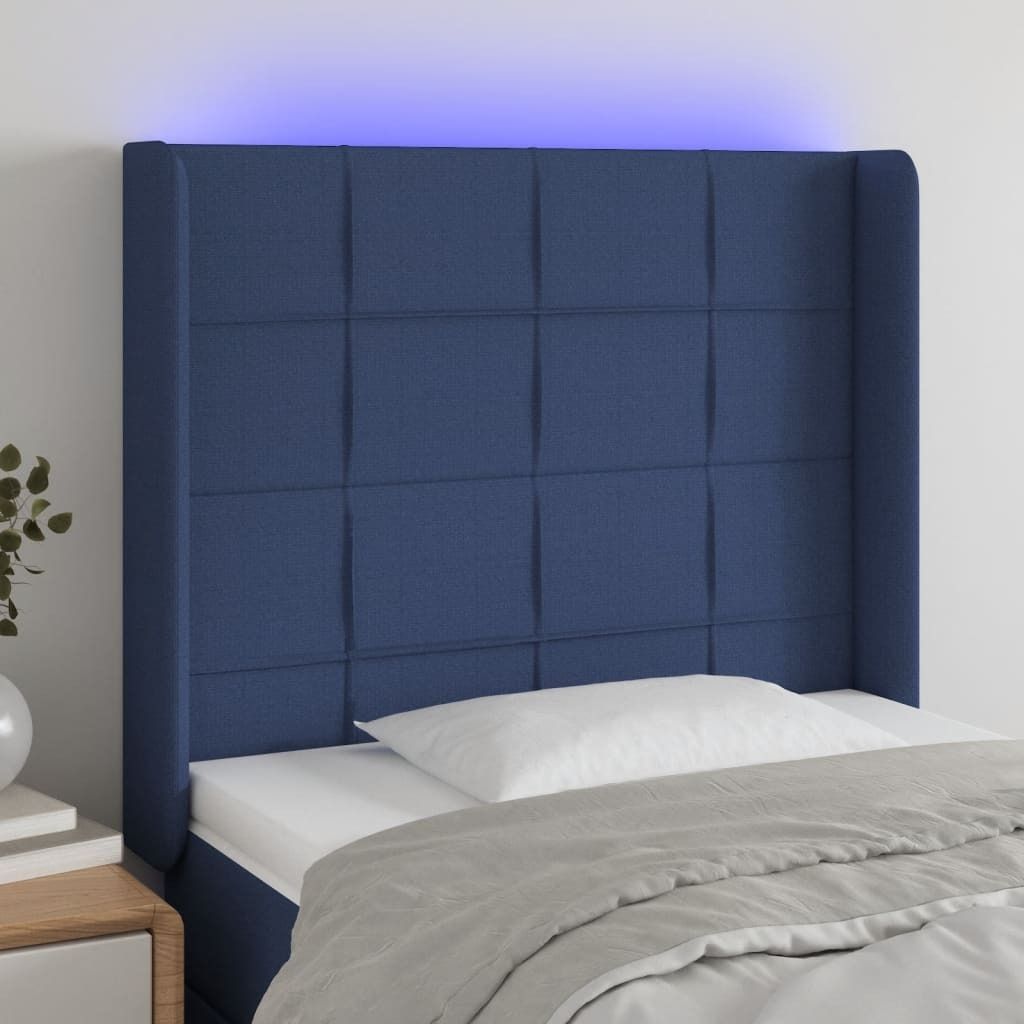 vidaXL LED Kopfteil Blau 93x16x118/128 cm Stoff - LED Kopfteil - LED Kopfteile - Kopfteil - Bett-Kopfteil