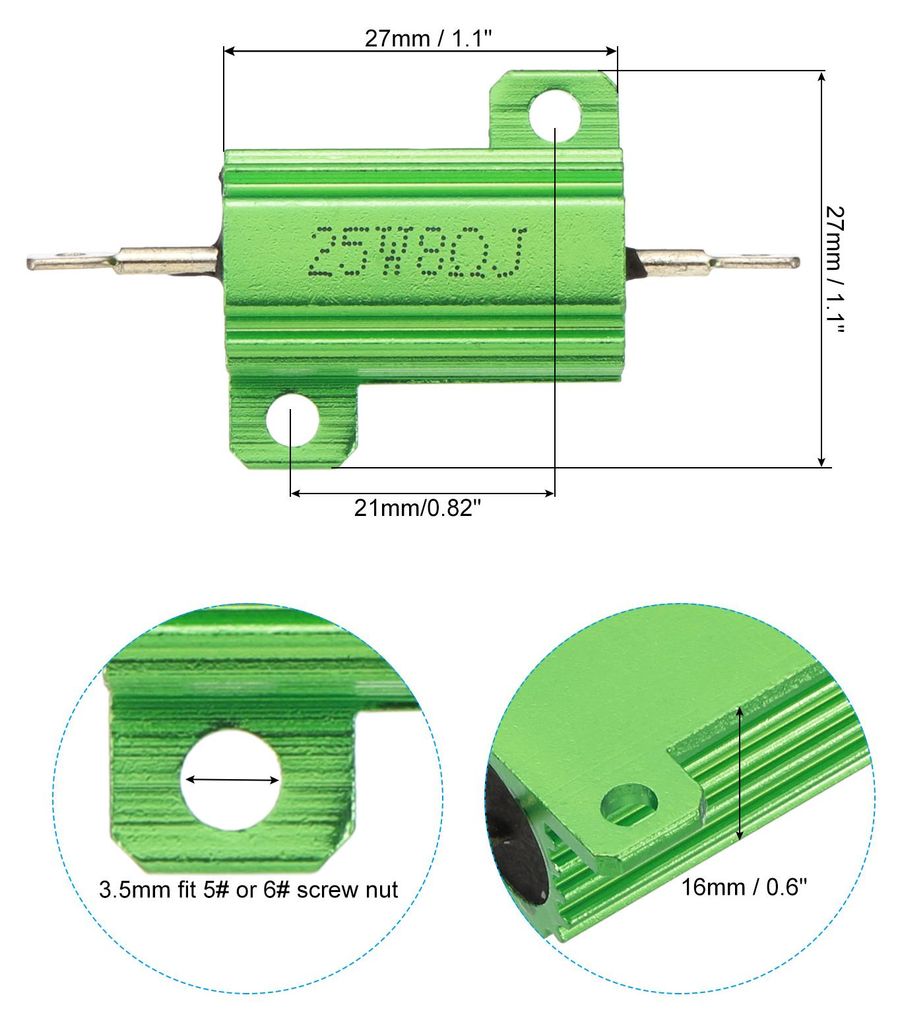 5 Stk 25W 8 Ohm 5% Toleranz Aluminium Geh?use Drahtwiderst?nde Widerstand Sortiment Fall Drahtgewickelte Widerst?nde SchraubenTap Power fš¹r Masc...
