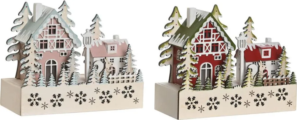 Statuettes de Noël Rouge et Rose en Duo pour Décoration de Table 21cm