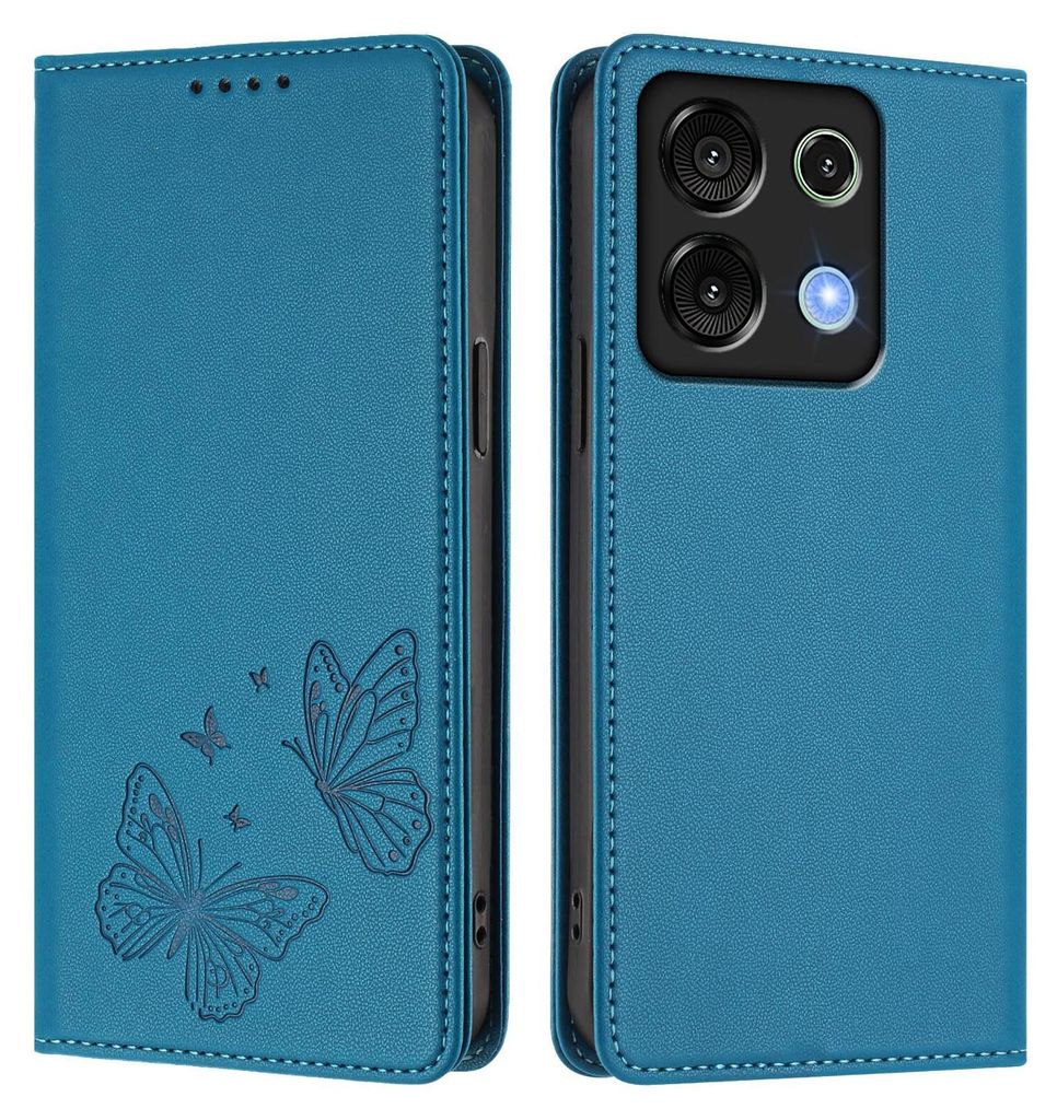 Lederhülle für Umidigi G9 5G, Schmetterling Prägung Leder Brieftasche Schutzhülle mit Ständer Blau