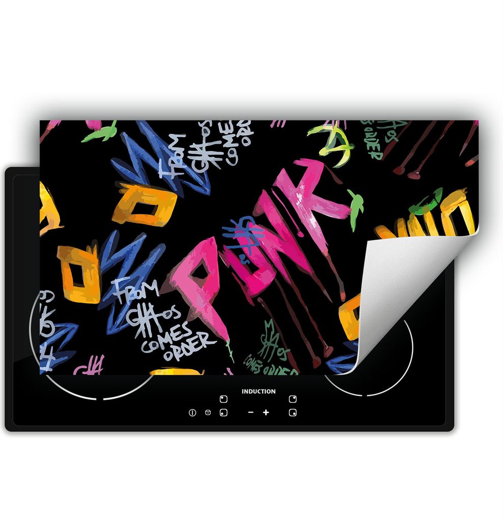 DarHaus Herdabdeckplatte 90x52 cm Anti Rutsch Matte Aufrollbar, schwarz - Punk