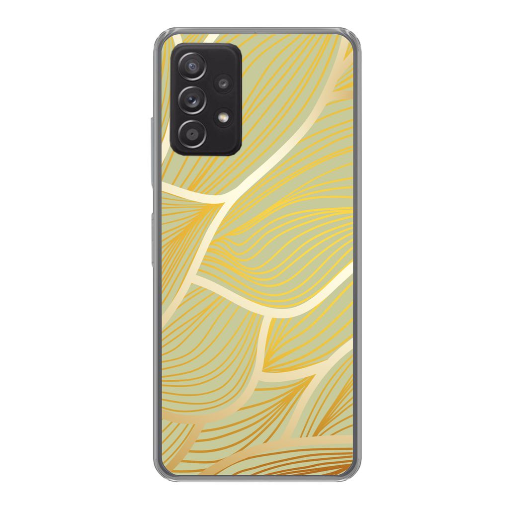 MuchoWow Handyhülle Schutzhülle Hülle für Samsung galaxy a73 Goldene Wellen auf grünem Hintergrund Silikon Softcase Handy Hülle - Handyhülle