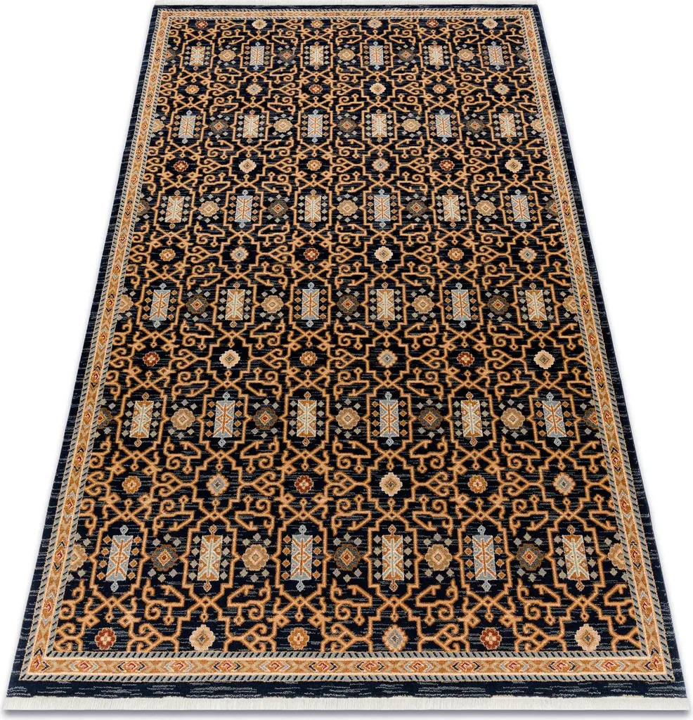 Tapis Keshan en Laine Durable Anti-Poussière Beige Bleu 80x145 cm
