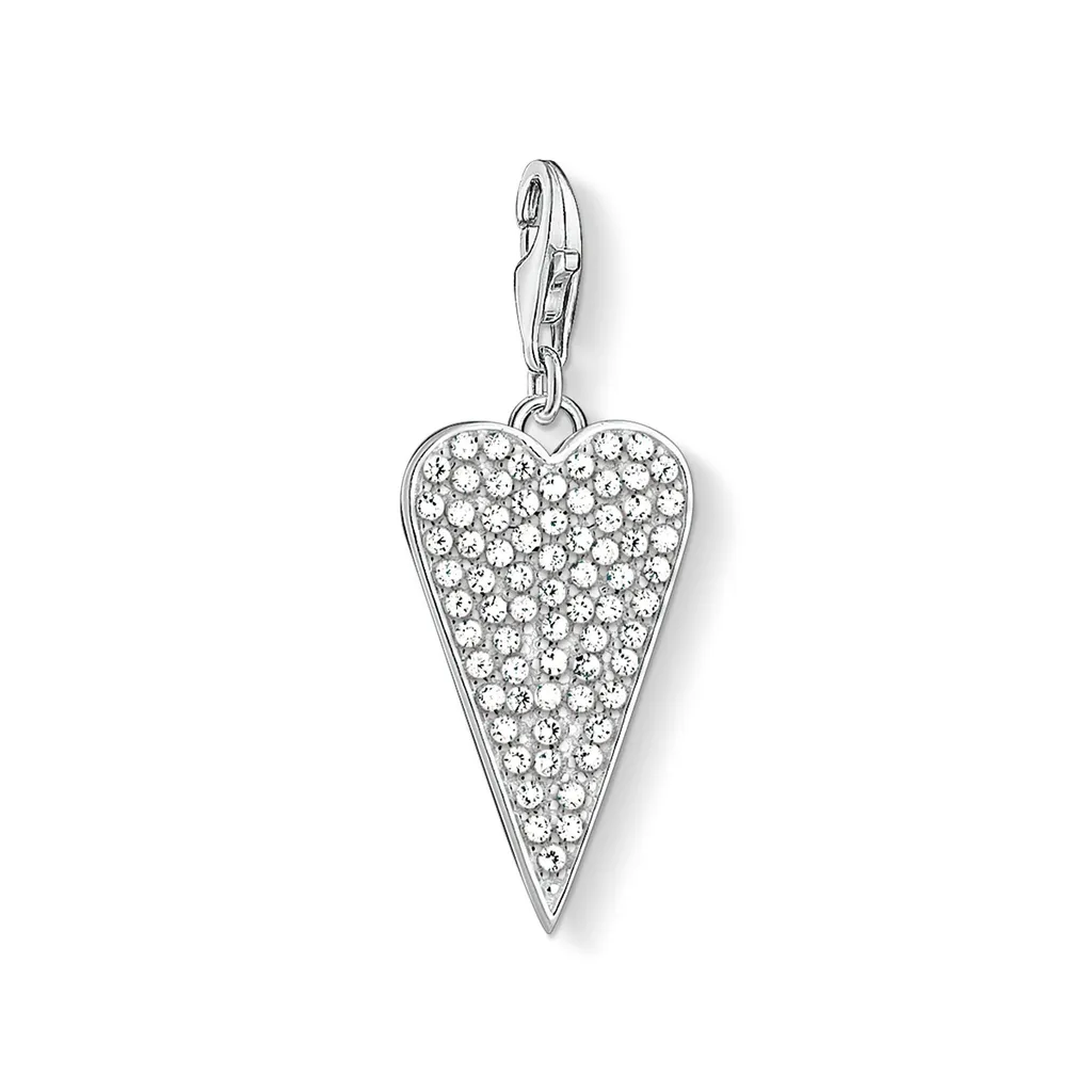 Pendentif Coeur Pavé de Cristaux avec Finition Argent Rhodié Brillant