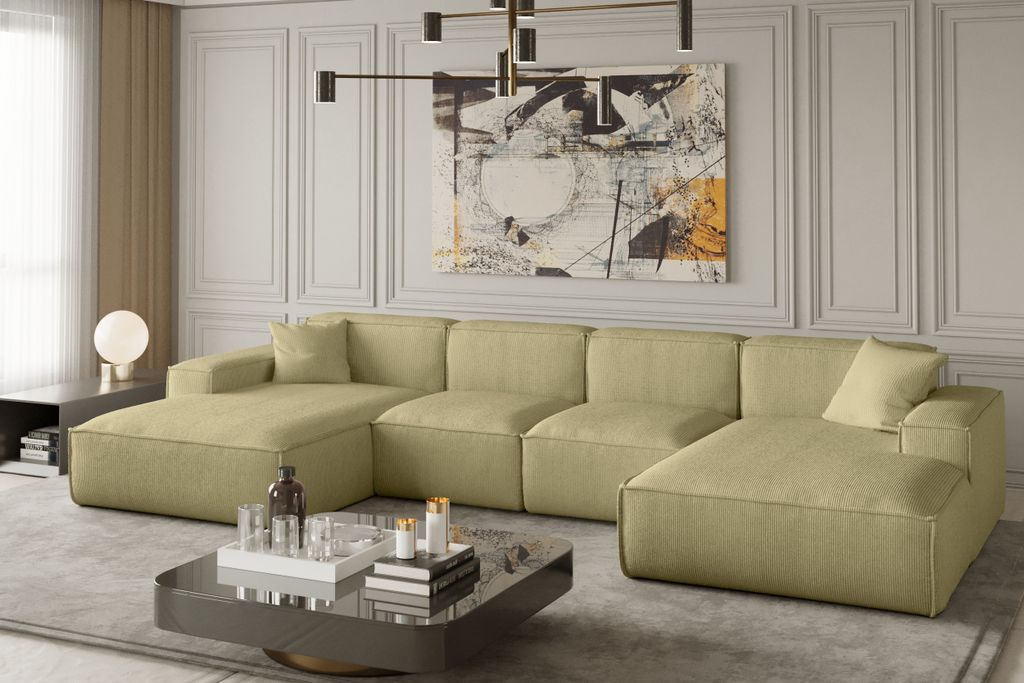 Kaiser Möbel Ecksofa U Eckcouch Large 342cm PULA stoff Scala Hellgelb