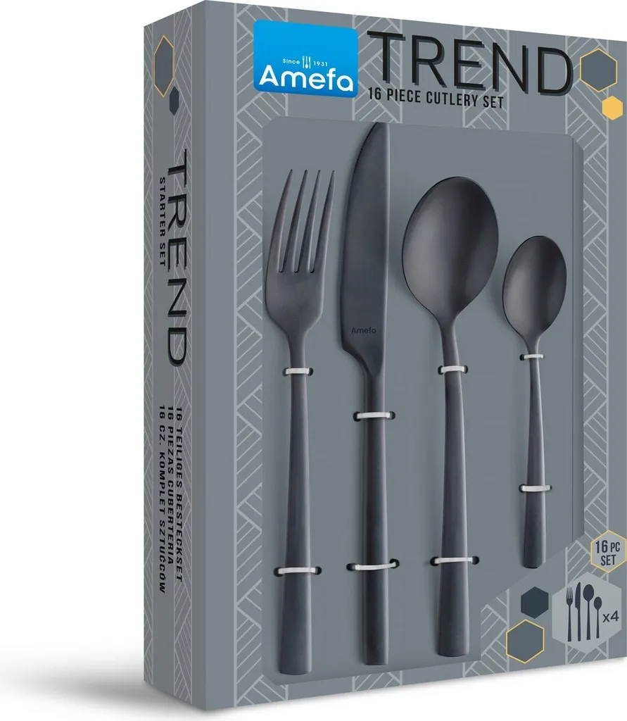 Amefa Vintage Bestekset 16 Pezzi Nero Opaco | Posate Acciaio Inox