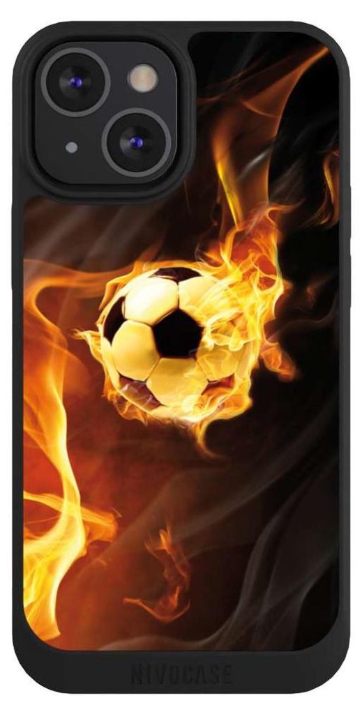 NIVOCASE Handyhülle für Apple iPhone 13 Mini Hülle NIVOpure Case Schwarz Ball Feuer Fußball