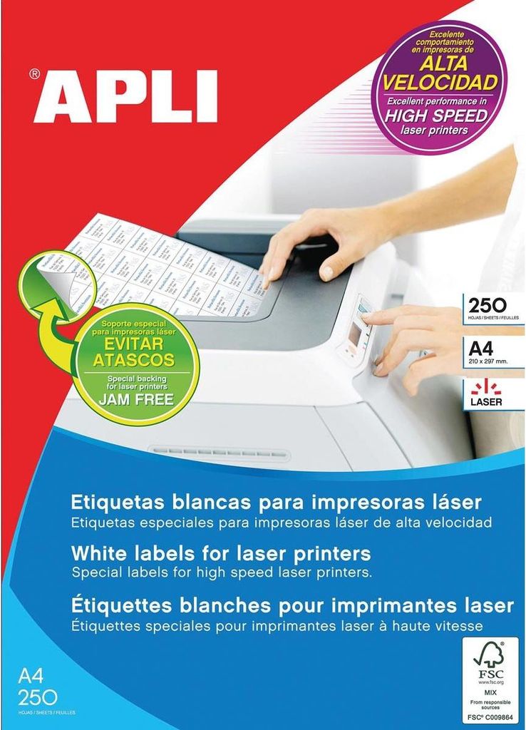 Apli – weiße Etiketten ft 70 x 35 mm (B x H), 6.000 Stück, 24 pro Blatt (2519)