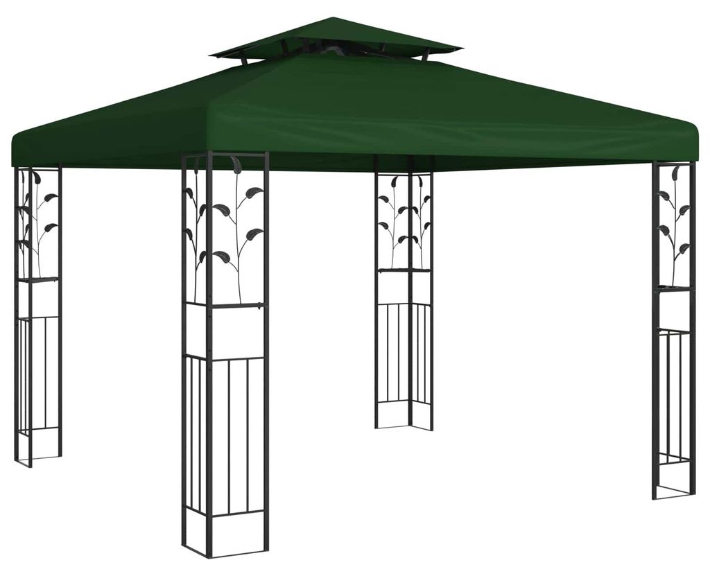 Pavillon 3 x 3 x 2,68 m Grün Polyester und Stahl