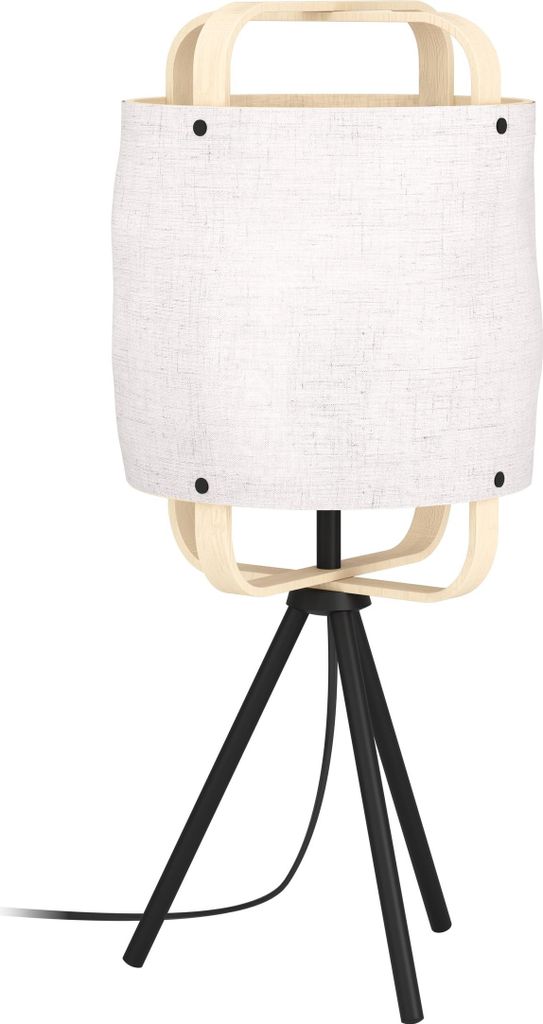 EGLO Stativ Tischlampe Surfleet, Tischleuchte aus Holz, Baumwolle in Leinen-Optik und Metall in Schwarz, Lampe für Wohnzimmer und Schlafzimmer, E27