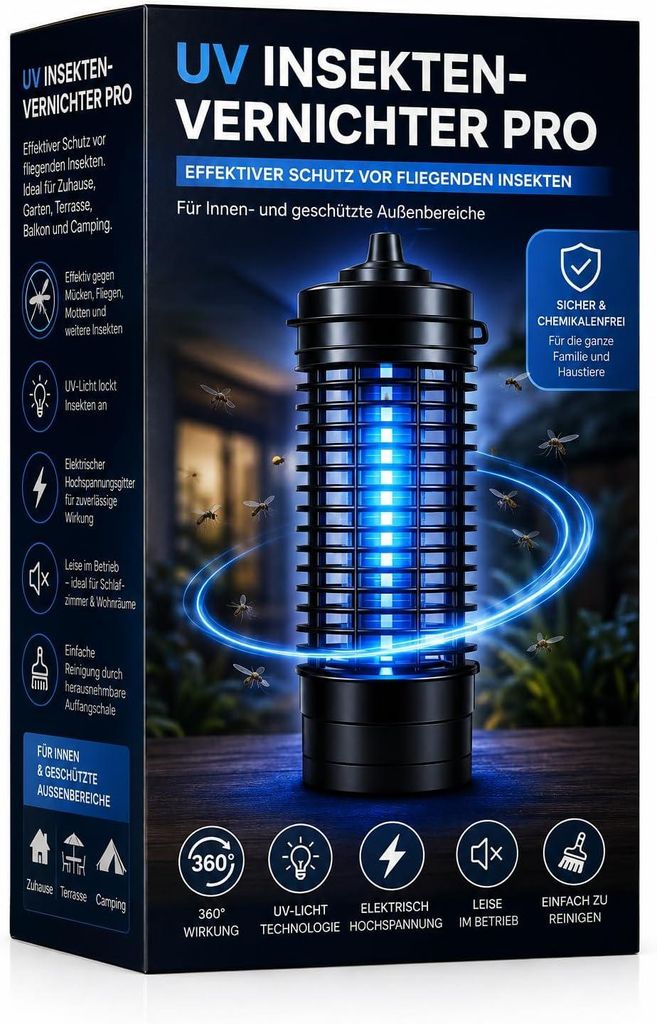 Elektrischer Insektenvernichter mit UV-Lampe – Fliegenfalle Produktbild 