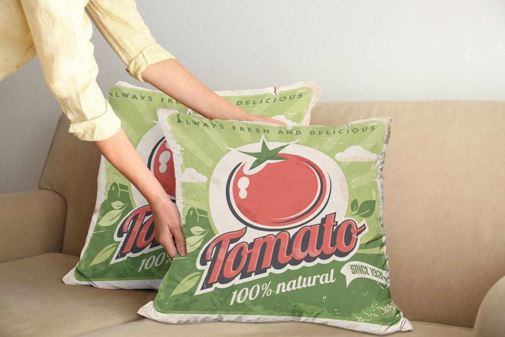 ABAKUHAUS Jahrgang Kissenbezug Set (2Stück), Vintage Tomaten Plakat Mit Einem Antiken Papier Druck Im Modernen Grafikdesign, 60x60cm, Grün Rot