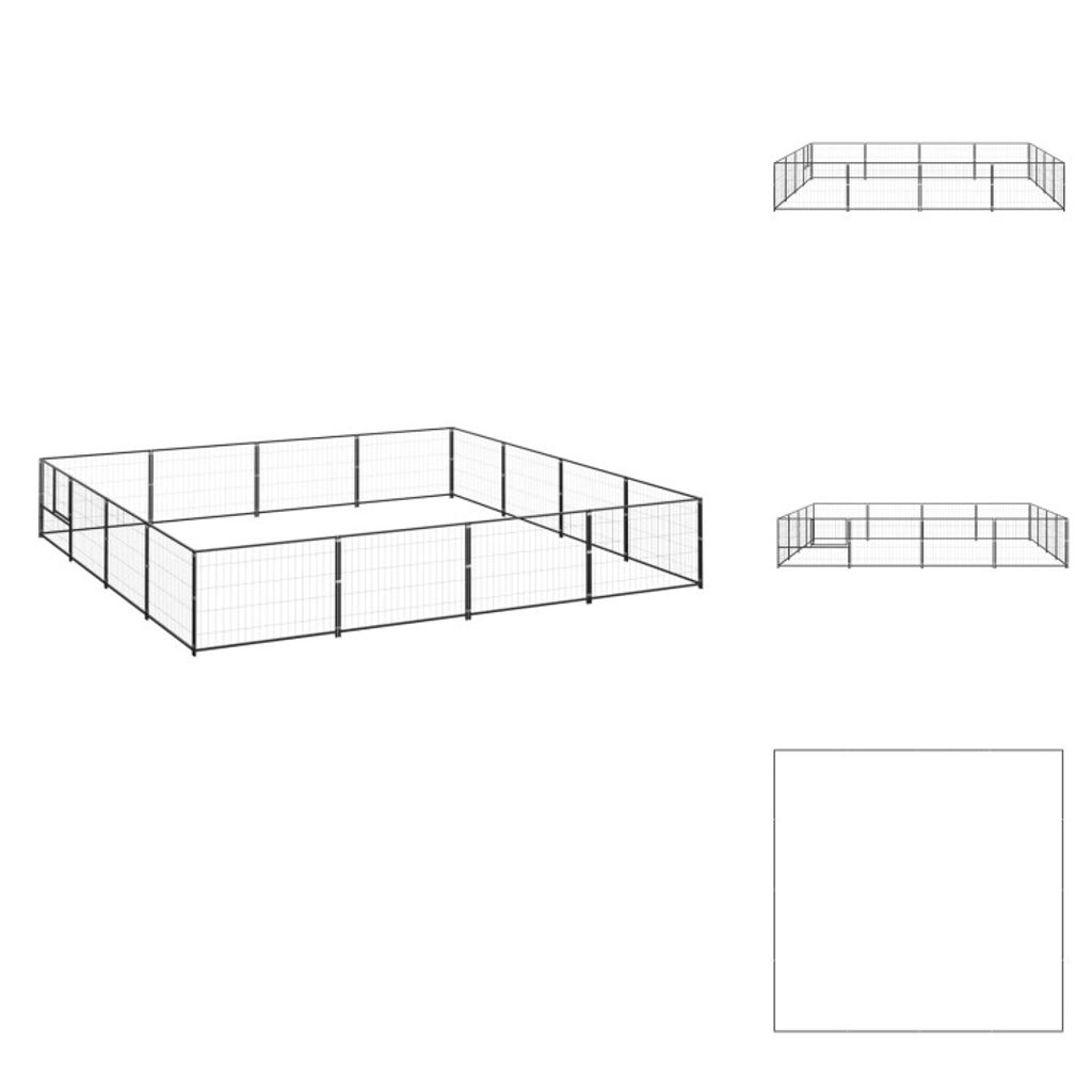 vidaXL Hundezwinger Schwarz 16 m² Stahl - Hundezwinger & -ausläufe