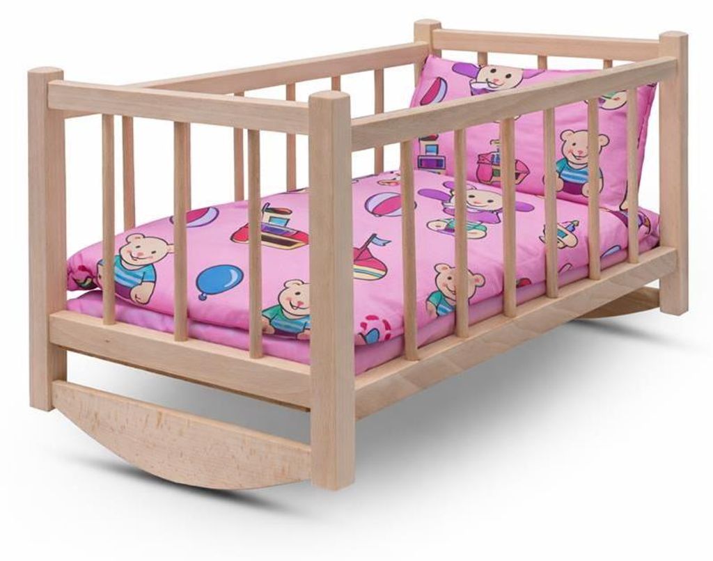 Baby Mix Bären Holzpuppenbettchen mit Bettzeug Produktbild 
