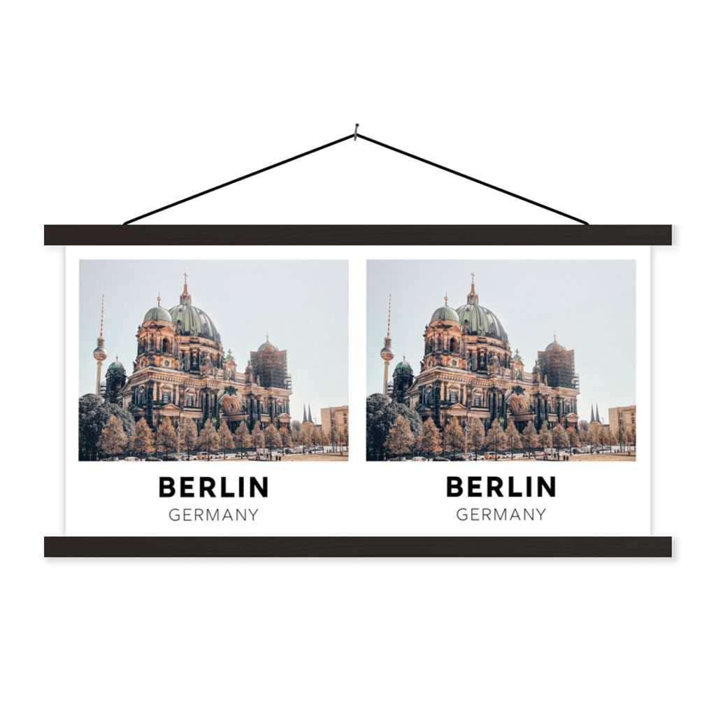 MuchoWow Textilposter Berlin - Deutschland - Architektur 90x45 cm mit schwarzem Rahmen - Klemmleisten