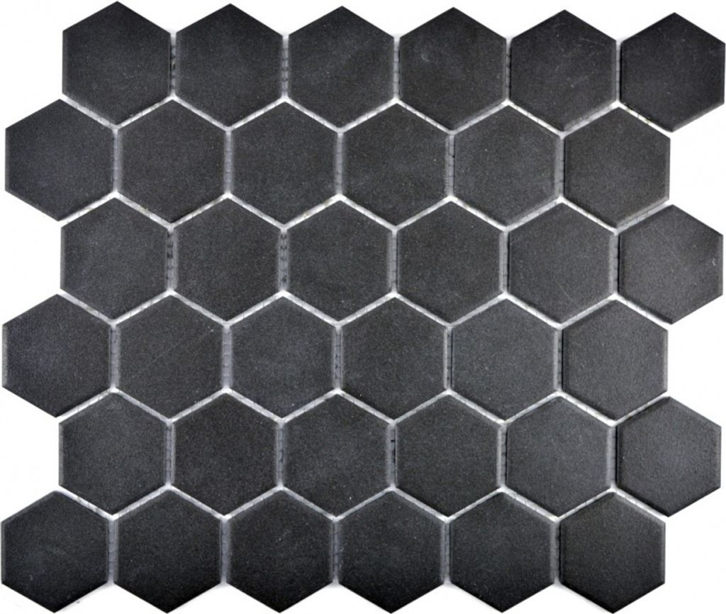 Mosaikfliese Keramik Hexagon schwarz unglasiert MOS11B-0304-R10