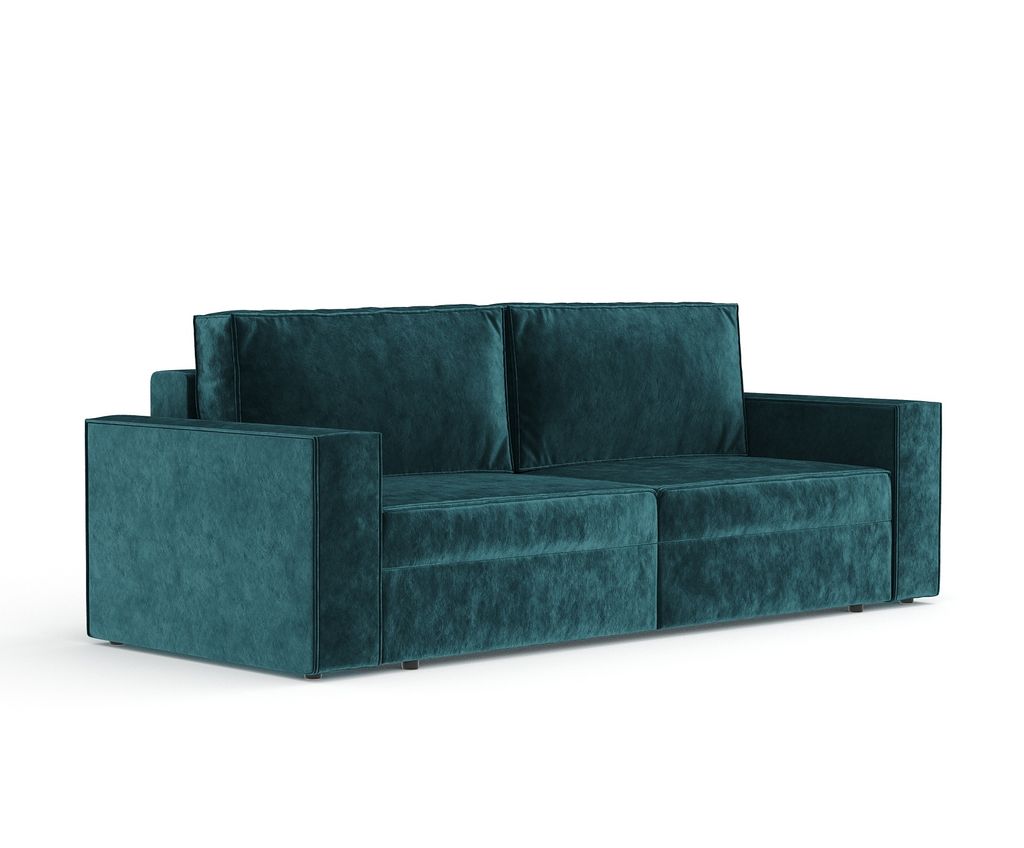 Schlafsofa Livia Interiors Leo 247x99 cm, Sofa mit Schlaffunktion und Bettkasten, 3-Personen Sofa, Sofabett, Samtstoff Piano Velvet, Türkis Farbe