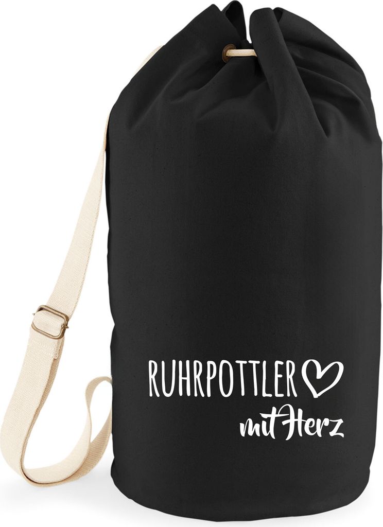 Huuraa Seesack Ruhrpottler mit Herz Geschenk 20 Liter Rucksack Black Baumwolle Ruhrpottler Geschenkidee