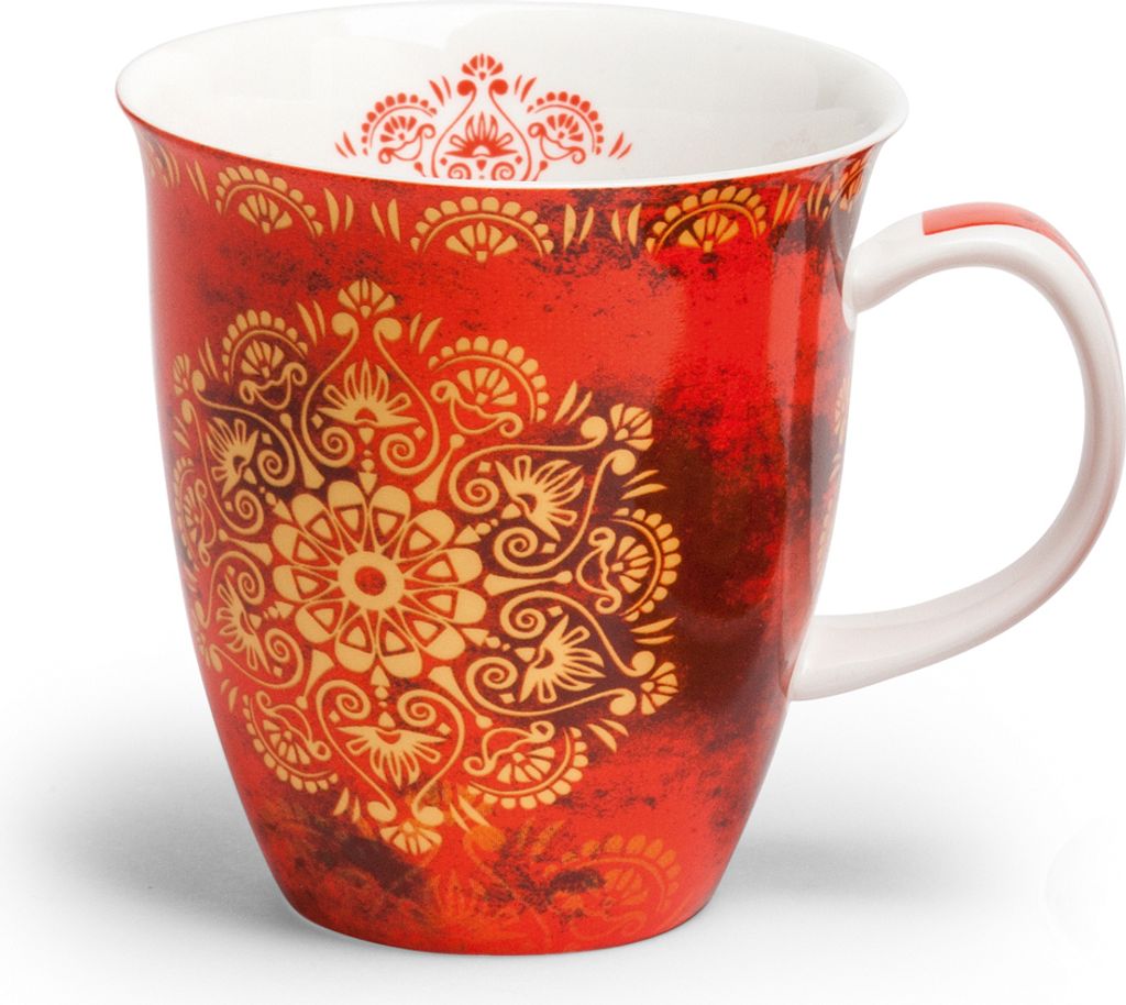 Becher TIZIANA Mandala für 400ml rot weiß Porzellan TeaLogic