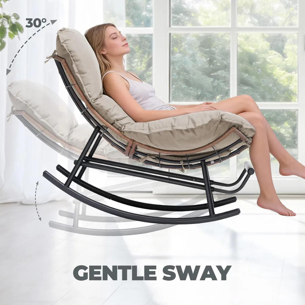 Fauteuil à bascule COMHOMA marron clair avec repose-pieds extensible - 8