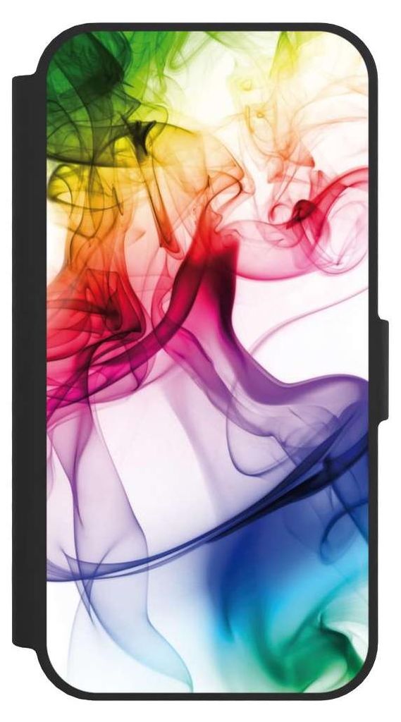 NIVOCASE Klapphülle für Apple iPhone 16e Handyhülle aus Kunst Leder NIVOflip schwarz Farbe Regenbogen Wasser