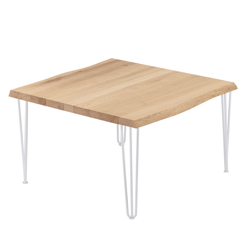 LAMO Manufaktur Esstisch Küchentisch Schreibtisch Couchtisch aus Massivholz, mit Baumkante 60x60x47 cm (AxBxH), Creative, Natur / Weiss, LKB-01-A-...