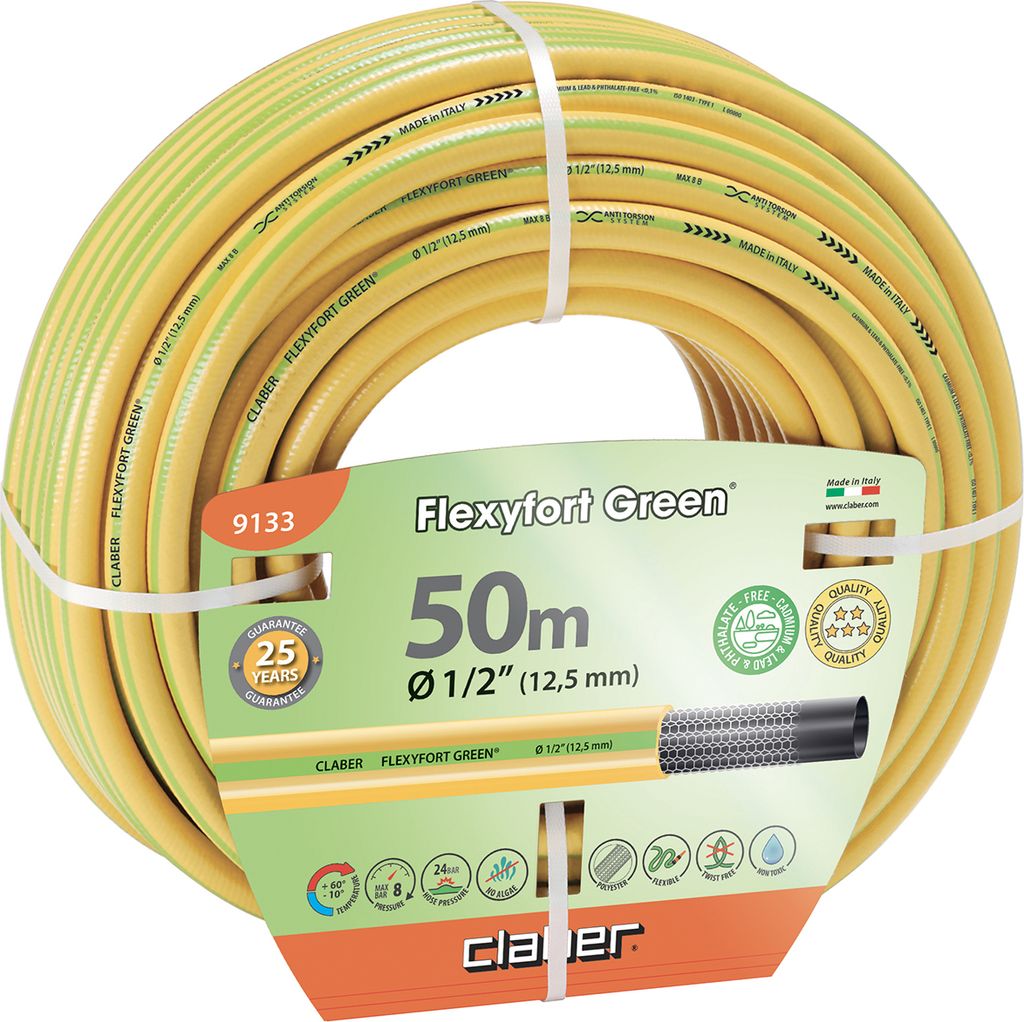 claber Flexyfort Green Trikotgewebeschlauch mit spezieller Knüpftechnik Ø 1/2" (12,5mm) 50 m
