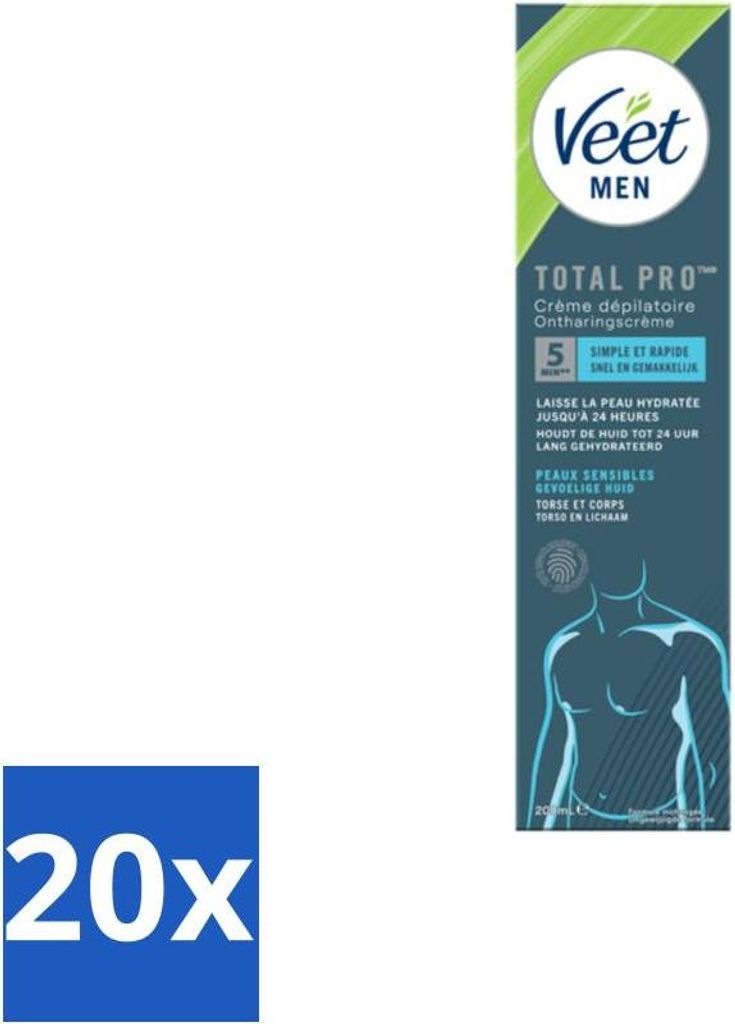 Veet Men – Haarentfernungscreme – Empfindliche Haut – Milde Formel – 200 ml - Vorteilspack - 20 Stücke