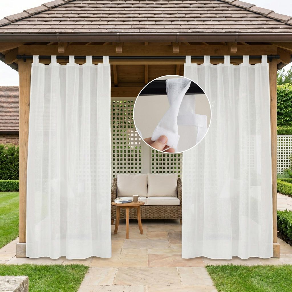 Outdoor Vorhang Transparent mit Abnehmbaren Schlaufen, B132xH273cm Wasserdicht Outdoorvorhänge für Balkon Terrasse Garten Pavillon, 1 Stück
