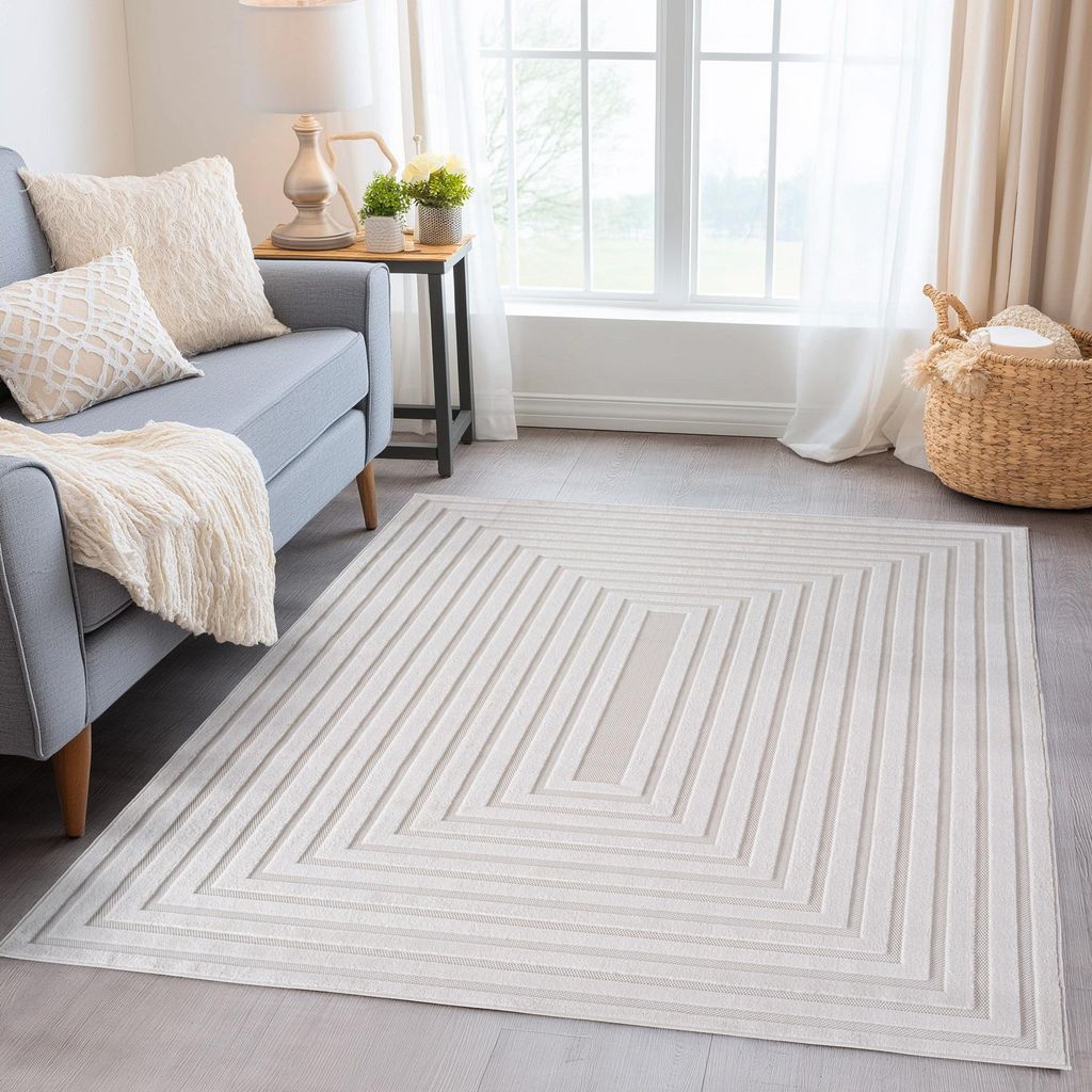 Carpetsale24 Indoor Outdoor Teppich wetterfest 3D Optik Skandinavisches Design waschbar wetterbeständiges Wohnzimmer Terrasse Grösse: 120x170 cm