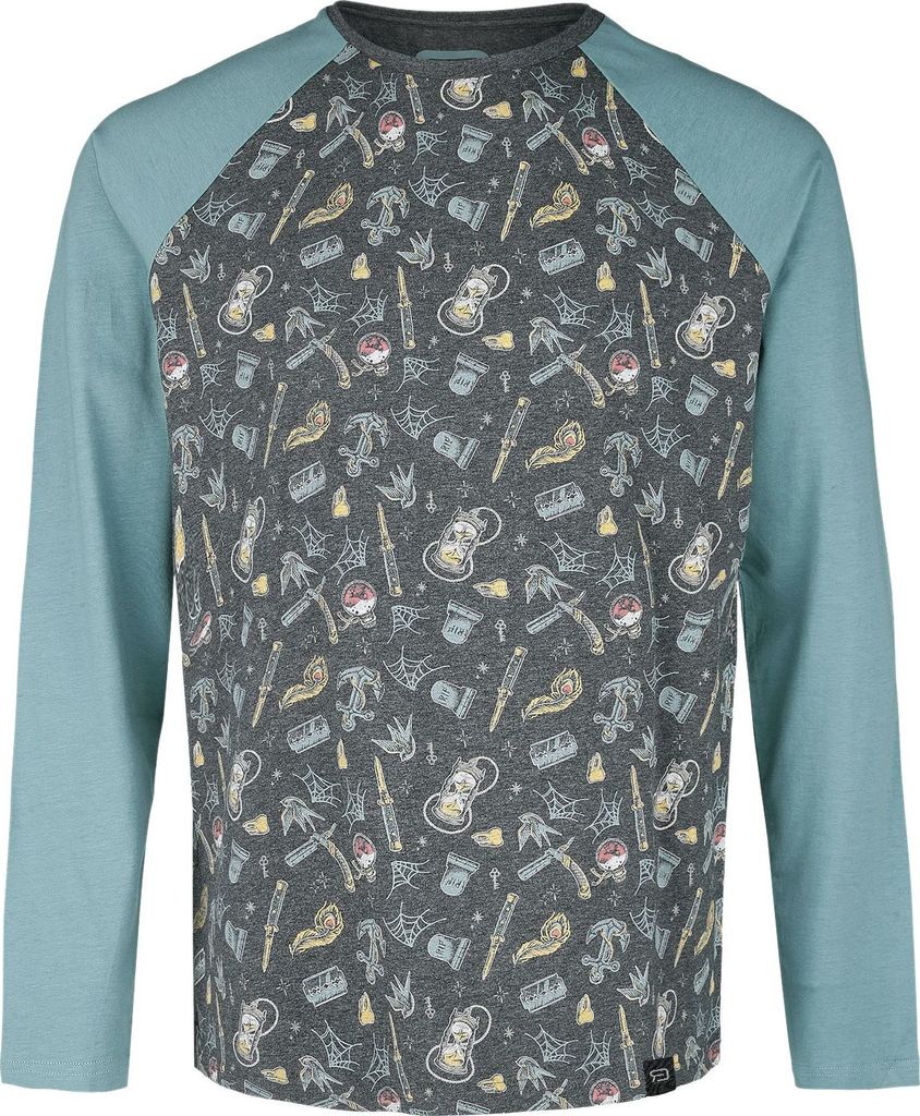 RED by EMP Herren blau-graues Raglan Langarmshirt mit Old School Motiven M