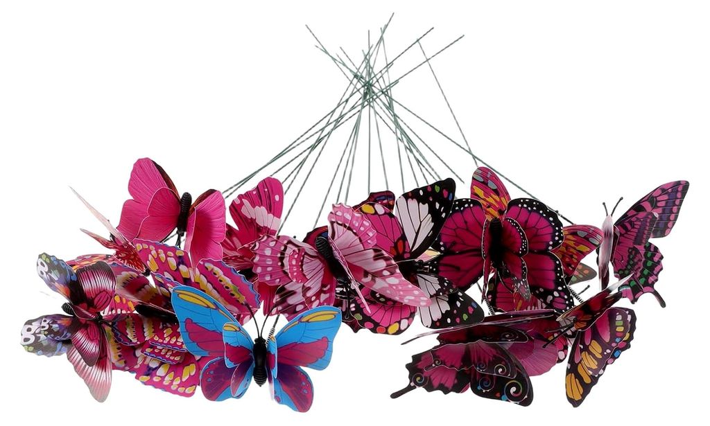 20 Stück Bunte Schmetterlings Gartenstecker 7 cm Doppellagige Steckstäbe Wetterfeste Blumentopfdekoration für Garten, Terrasse und Basteln