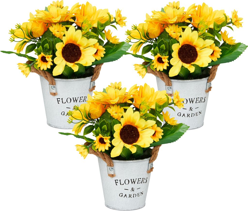 Relaxdays künstliche Sonnenblumen im Topf, 3er Set Produktbild 