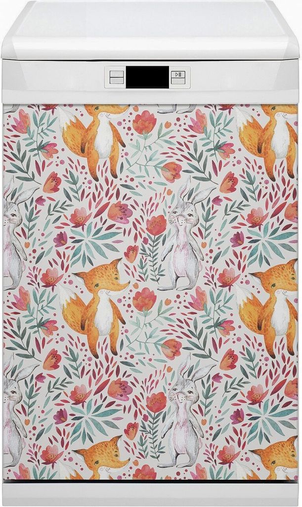 Magnet Folie für Geschirrspüler Küche Magnetmatte 45x80 cm Nachbildung Geschirrspüle - Fuchs und Kaninchen