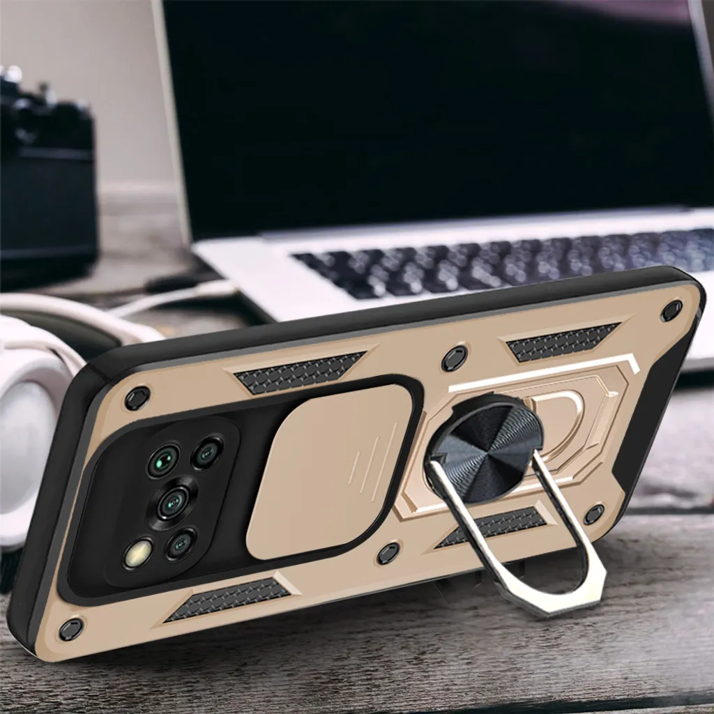 Cover Poco X3 Pro Silicone Oro con Supporto Magnetico e Ring Holder - 7