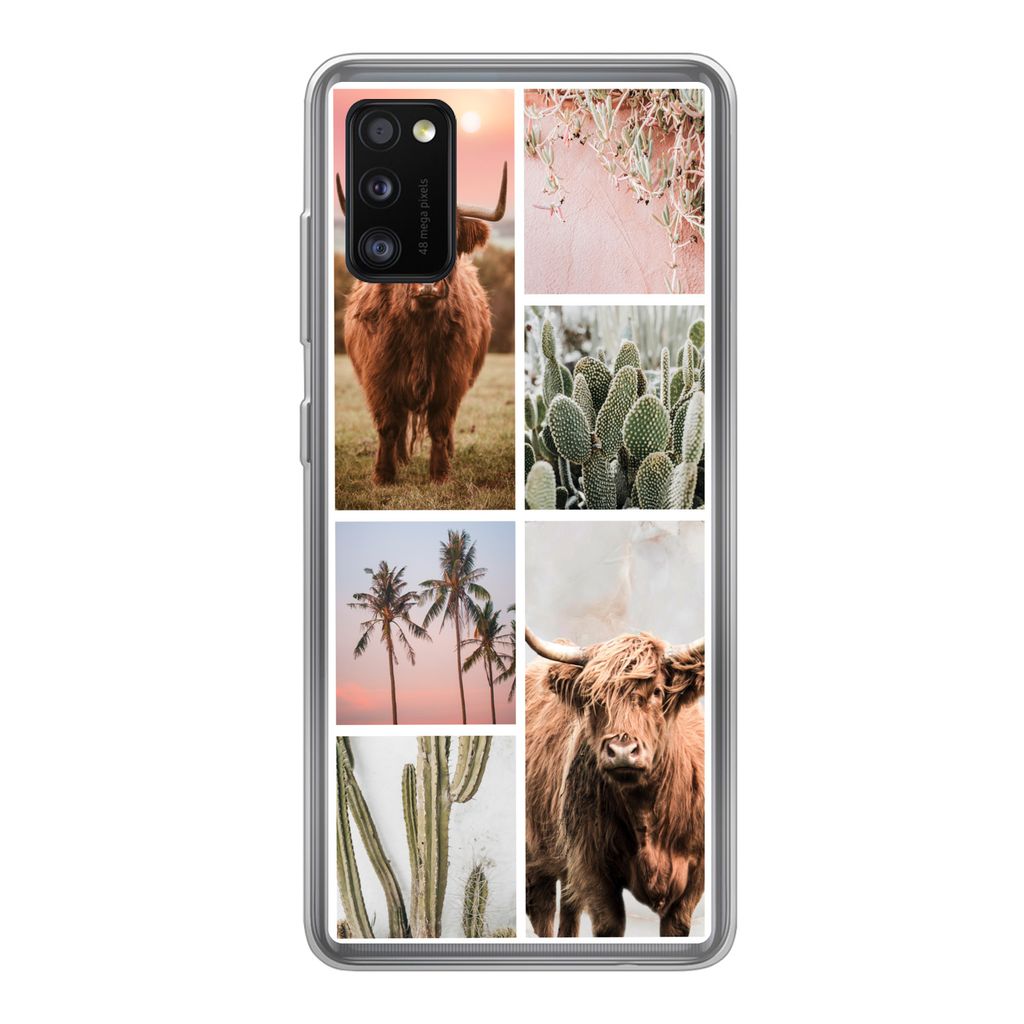 MuchoWow Handyhülle Schutzhülle Hülle für Samsung Galaxy A41 Schottischer Highlander - Sukkulente - Pastell Silikon Softcase Handy Hülle - M...