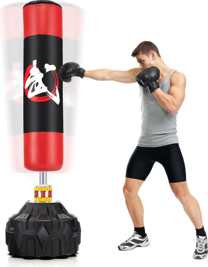 Boxsack - Standboxsack - Befüllbarer Standfuß mit Saugnäpfen - Für Boxen, Kickboxen und MMA - Ab 8 Jahren - Rot