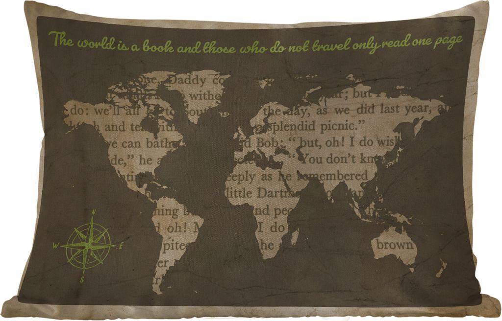 MuchoWow Outdoor Kissen - Weltkarte - Zitat - Buch - 60x40 cm - Wetterfest - Lounge Kissen - Zierkissen - Kissen für Innenräume