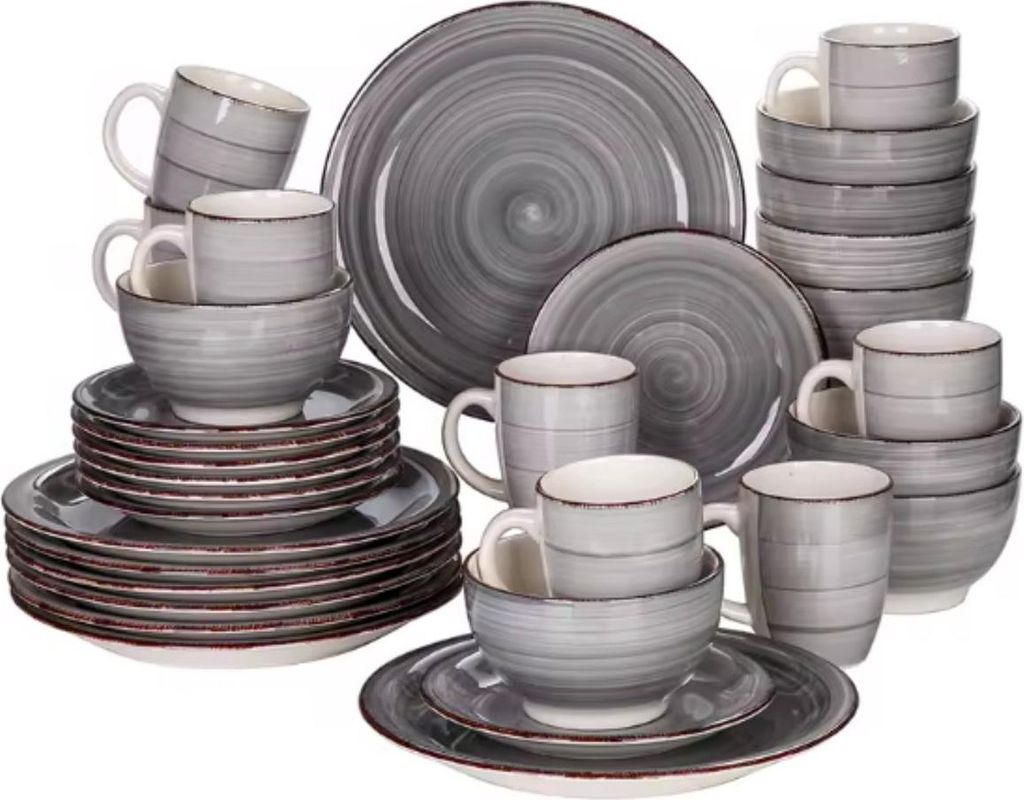 Morencia Serviesset – 32-teilig – 8 Personen – Blau/Schwarz – Essteller, Frühstücksteller und tiefe Teller