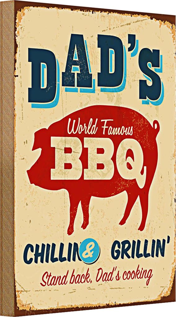 Holzschild Retro 20x30cm dad`s world famous BBQ grillin
