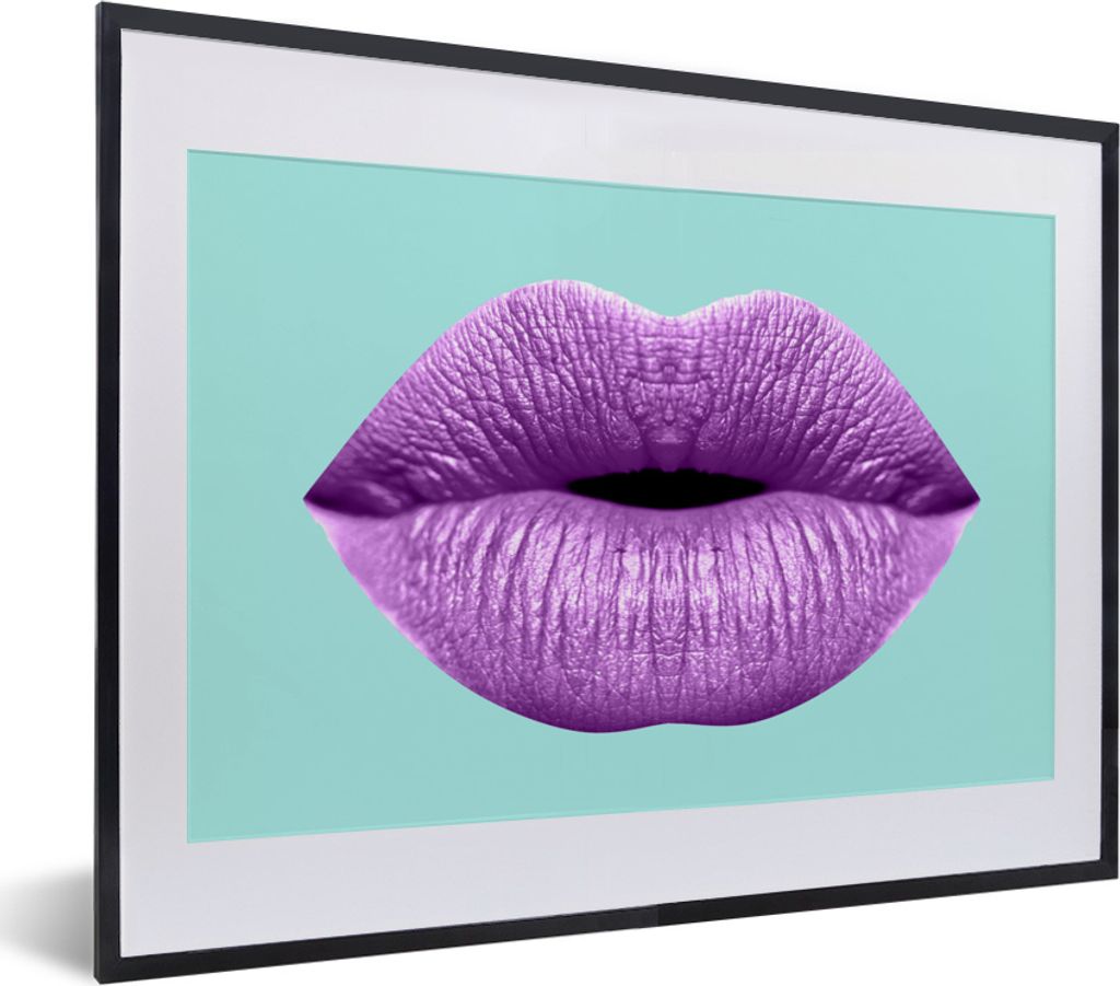 MuchoWow MuchoWow Gerahmtes Poster Lippen - Pastell - Lila 40x30 cm - Poster mit zchwarzem Bilderrahmen - Bilderrahmen - Poster im Rahmen