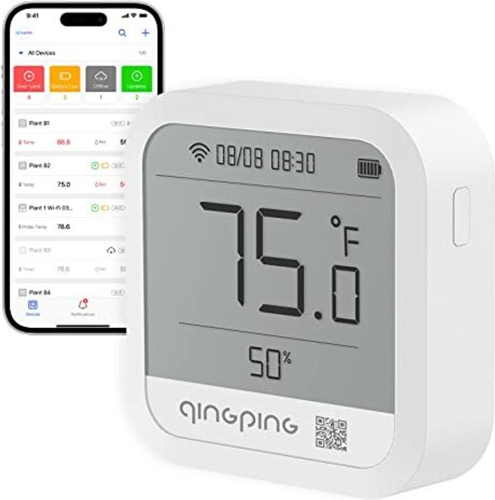 Qingping Wi-Fi-Indoor-Thermometer Hygrometer, Fernüberwachung über Qinging IoT, Temperaturfeuchtigkeitsüberwachung unterschiedliche Szenarien, s...