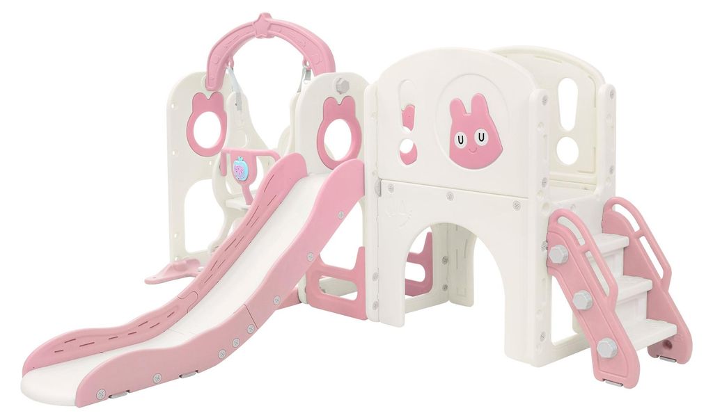 Joyz Kinderrutsche mit Spielturm & Schaukel Kinder Spielplatz mit Rutsche Treppe Basketballkorb Teleskop Klettergerüst Indoor Outdoor für Kleinki...