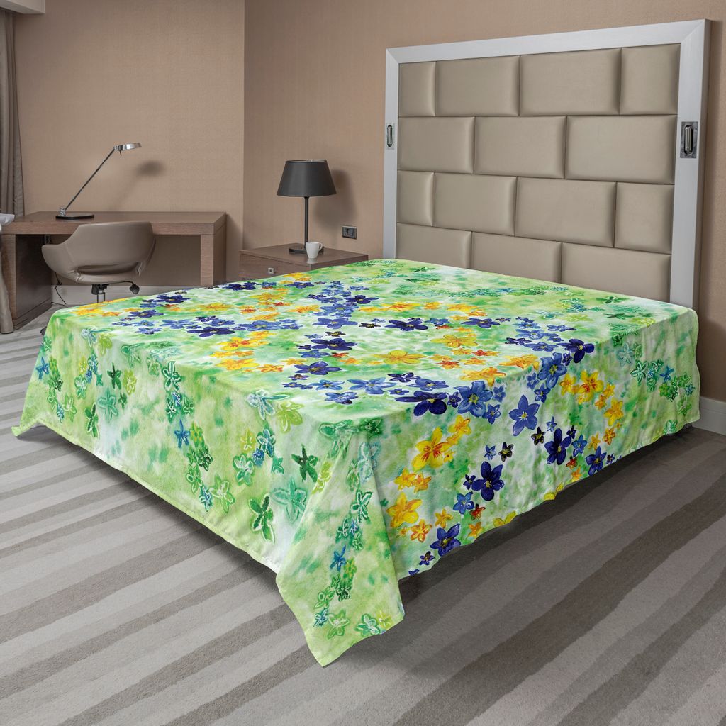 ABAKUHAUS Aquarell-Blumen Bettlaken, Geordneter symmetrischer Interlace-Japaner inspirierte Garten-Blumen-Hand gezeichnet, weiches bequemes oberes ...